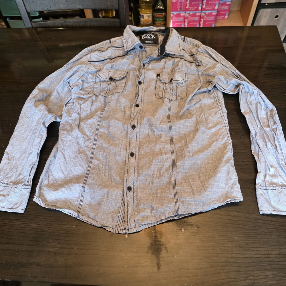 BKE  Buckle Black Relaxed Fit Men's Gray Casual Button Down Shirt Size Large
